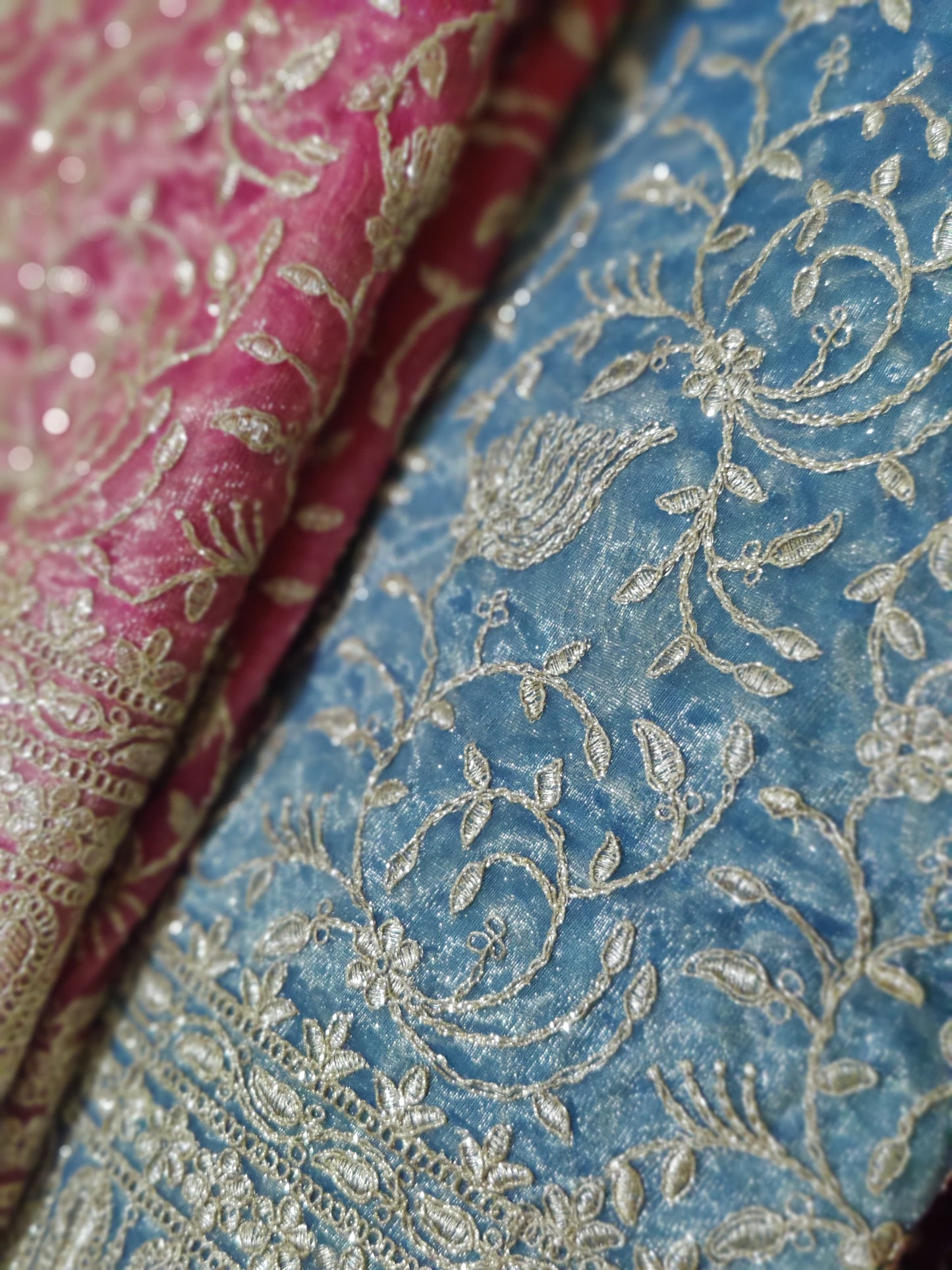 Zari embroidered soft tissue net saree