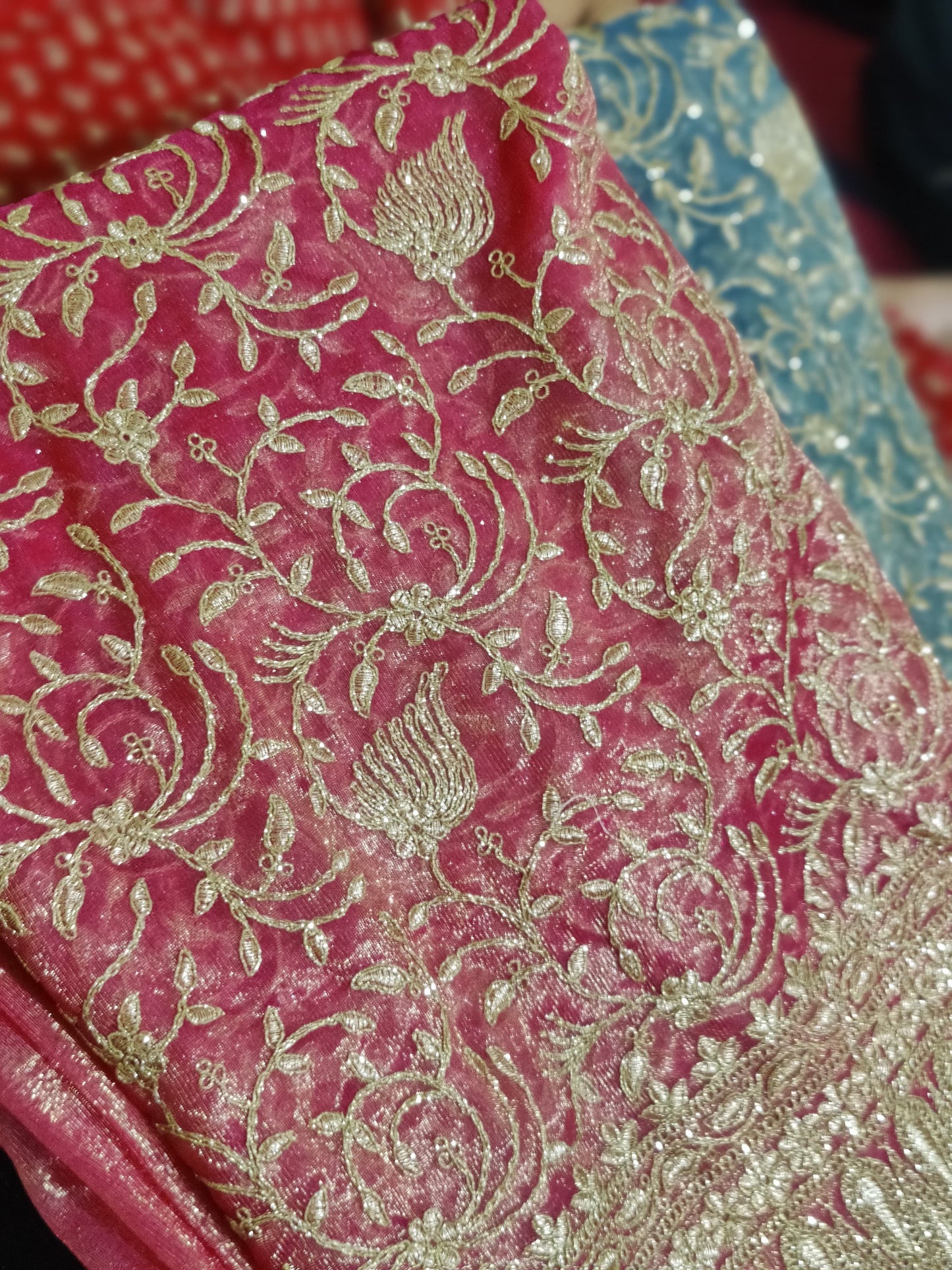 Zari embroidered soft tissue net saree