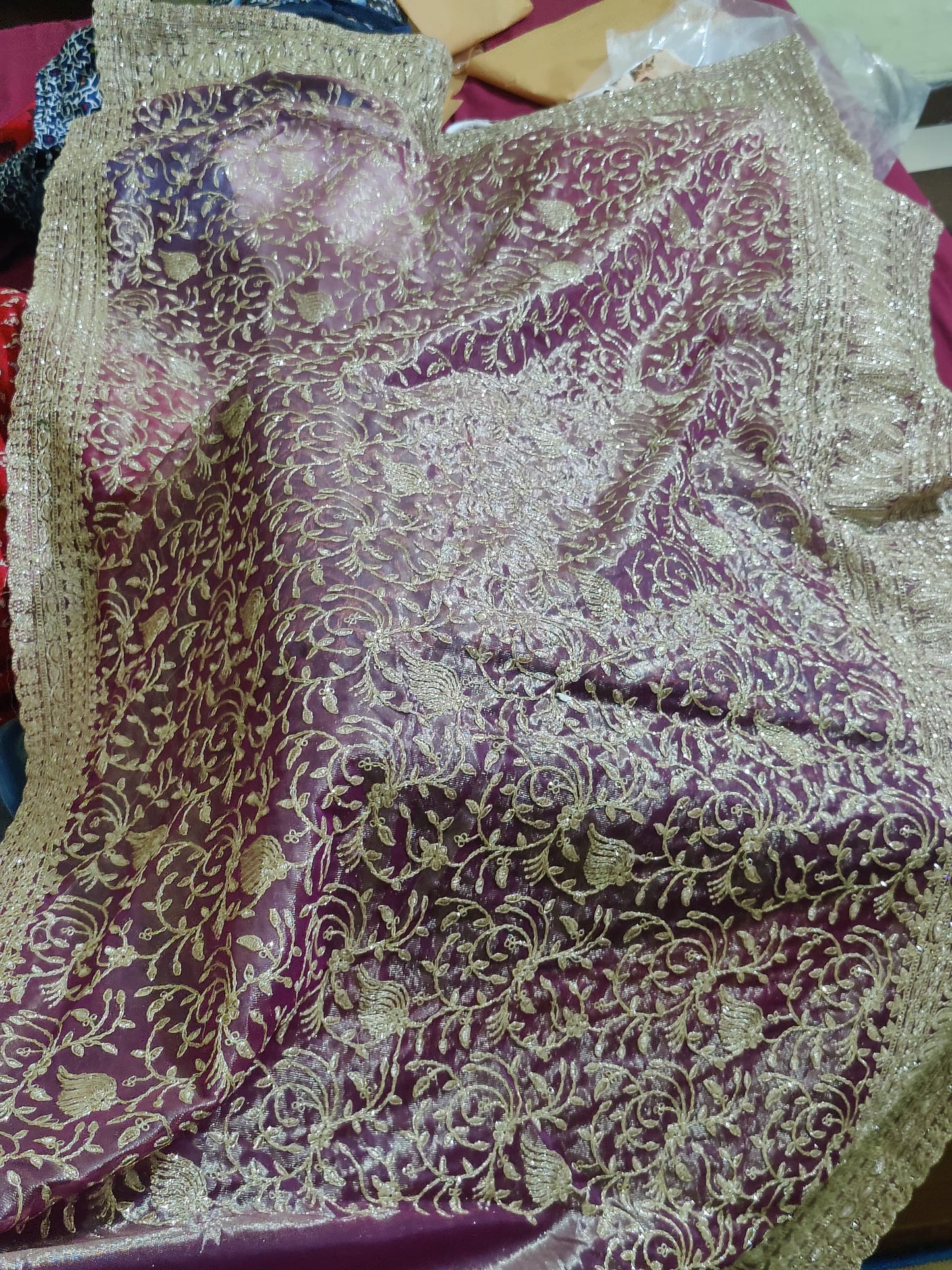 Zari embroidered soft tissue net saree
