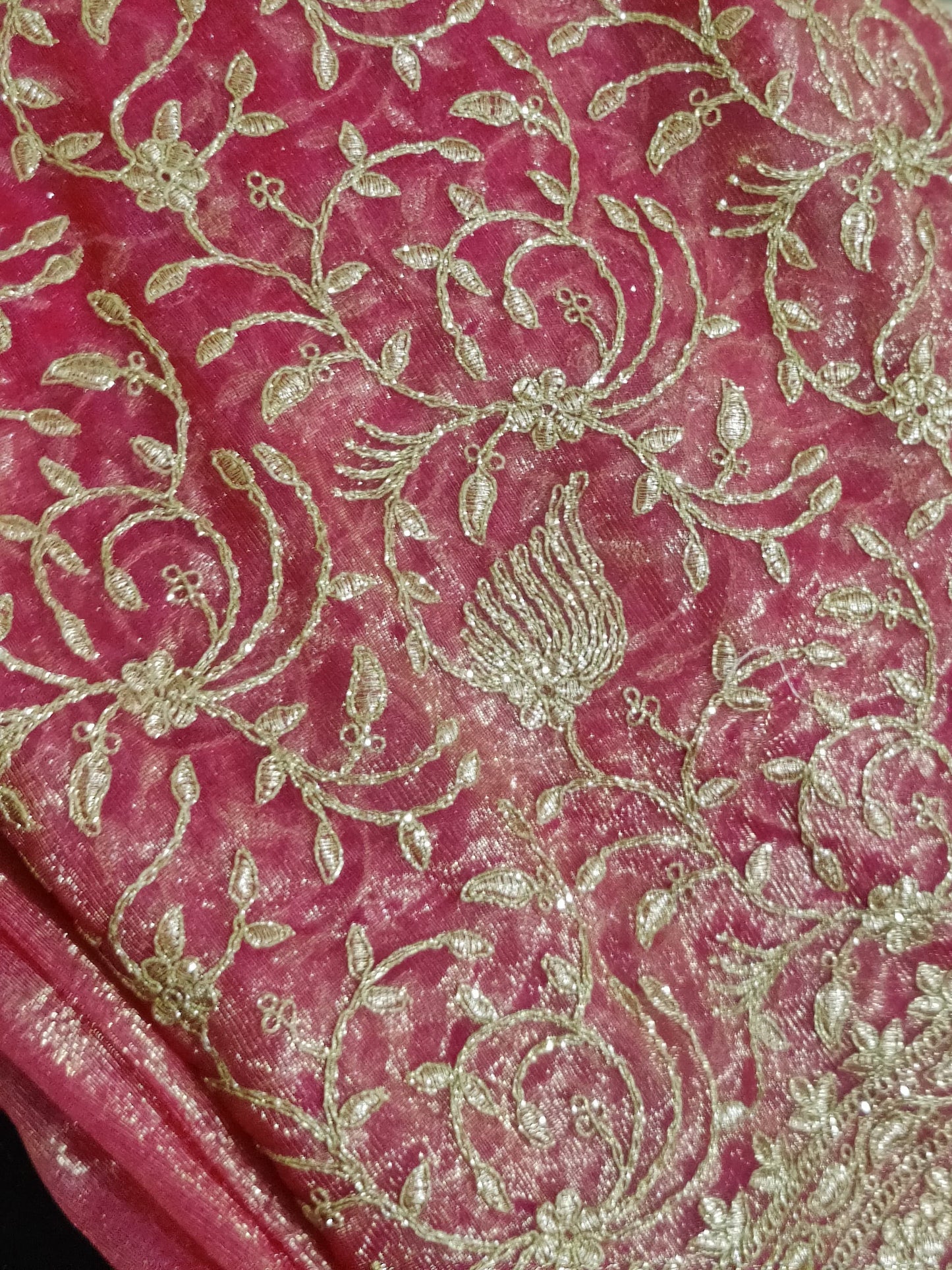Zari embroidered soft tissue net saree